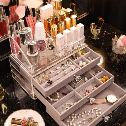 Transparent Jewelry Organizer, Ring, Necklace, Earring Display Stand, Drawer Type Dressing Table Storage Box Makeup Organizador