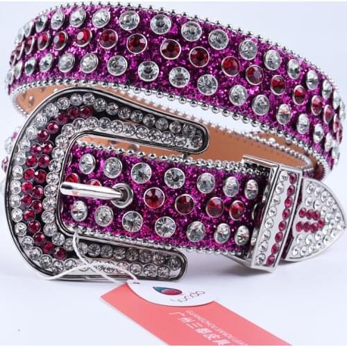 Purple Rhinestone Belt Luxury Colorful Diamond Decoration Bling Y2k Punk Belt Unisex Hot Western Cowboy Crystal Belts For Woman