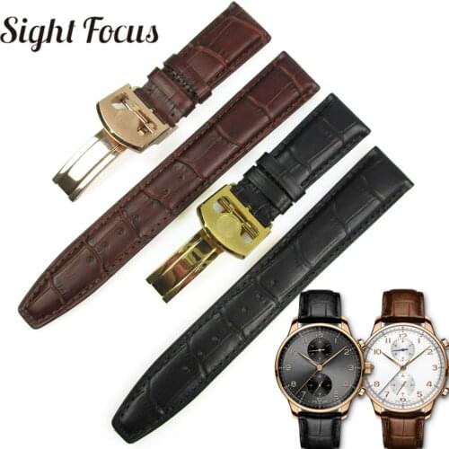 20mm 22mm Calfskin Leather Watch Band for IWC Chronograph Seven Day Power Replacement Strap Black Brown Watch Bracelet Belt Men