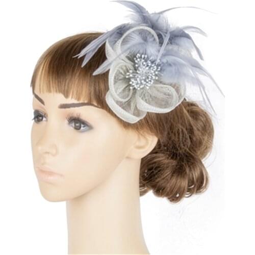 Grey Elegant sinamay petal hair fascinators feather headwear women race headpiece hair accessories party hat or 21Colors MYQ083