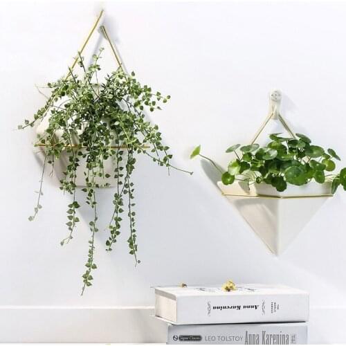 Hexagon Hanging Basket Nordic Geometric White Ceramic Wall Hanging Flower Pot Hydroponics Family Plant Potted Home Decoration