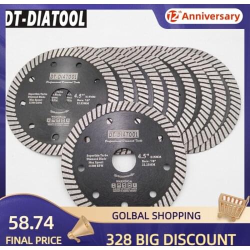 DT-DIATOOL 10pcs Diameter 115mm/4.5Inch Diamond Hot Pressed Super Thin Turbo Saw Blades Ceramic/tile Marble Granite Cutting Disc