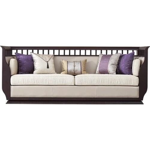 Light luxury new Chinese all solid wood leather sofa Zen modern Chinese living room sofa combination furniture