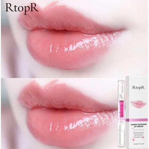RtopR Cherry Blossom Lip Serum Mask Dry Crack Peeling Repair Reduce Lip Fine Lines Essence Moisturizing Beauty Care 3ml