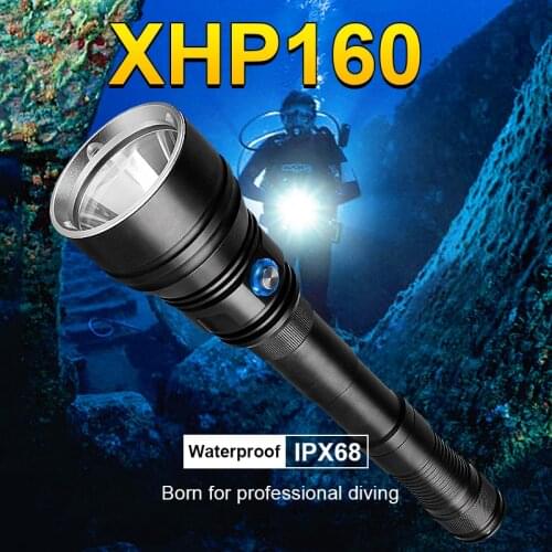 Super IP68 Waterproof XHP160 Professional Diving Flashlight 18650 High Power Torch Light Underwater Hand Lamp Diving Led Lantern