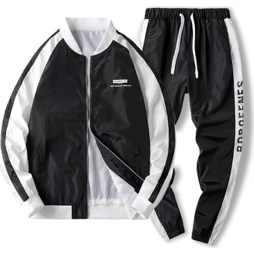 Japanese streetwear loose casual jacket sweatpants 2 piece set mens swaetsuits bomber pilot jacket tracksuit men gym jogger set