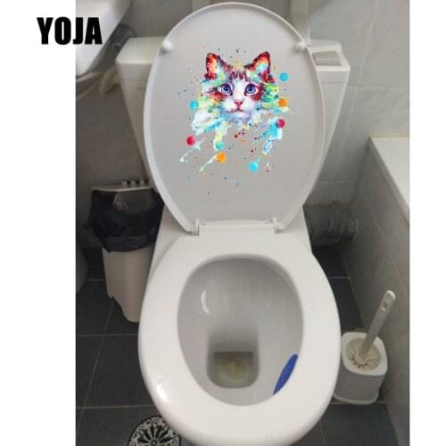 YOJA 20.5*24.5CM Watercolor Cat Creative Cartoon Toilet Sticker Kids Room Wall Decor Decal T1-0114