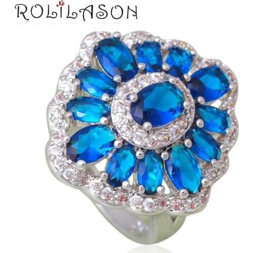 Jewelry for Women Delicate Rings Stylish silver color Stamped Blue Zircon Fashion Jewelry Ring USA Size #6#7#8#9#10 JR2118