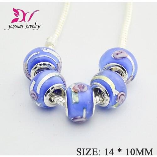 Silver 925 jewelry lampwork murano Bead Fit dora Charms fashion glass beads for jewelry lapis lazuli abalorios TK066