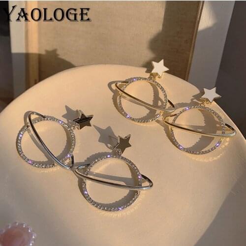 Yaologe Silver-plated Golden Star Earrings 2020 Creative Graphic Earth turning Pendant Earrings For Women Statement Jewelry