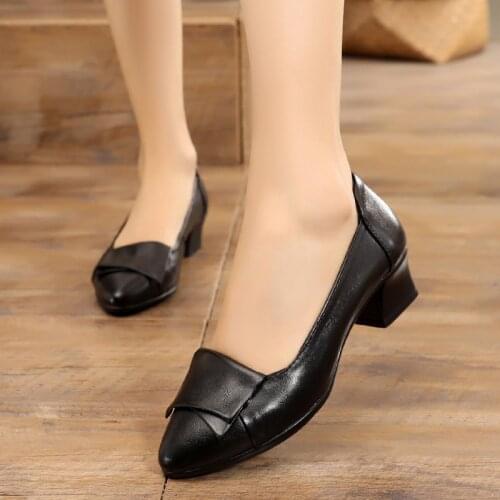 ZZPOHE 2019 Spring Autumn New Women Pumps Women Genuine Leather Thick High Heels Shoes Ladies Pointed Toe Footwear Single Shoes
