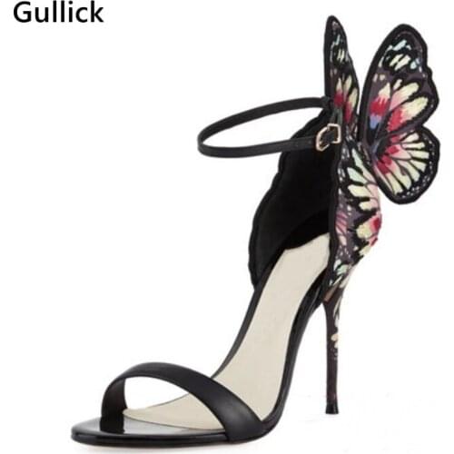 2020 New Fashion Back Colorful Butterfly Women Sandals High Quality Hot Selling Thin Heels Woman Black Pink Suede Designer