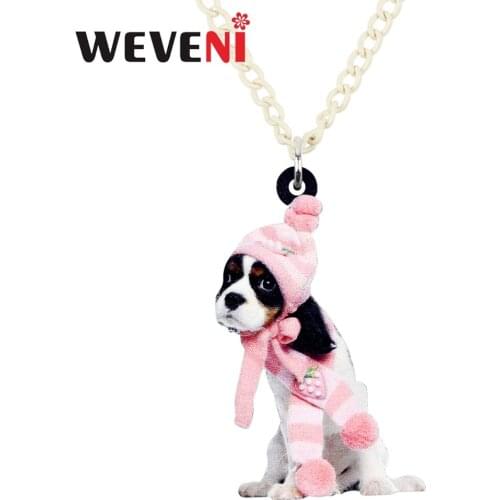 WEVENI Acrylic Scarf Cavalier King Charles Spaniel Dog Necklace Pendant Collar Choker Cute Bijoux Jewelry For Women Girls Femme