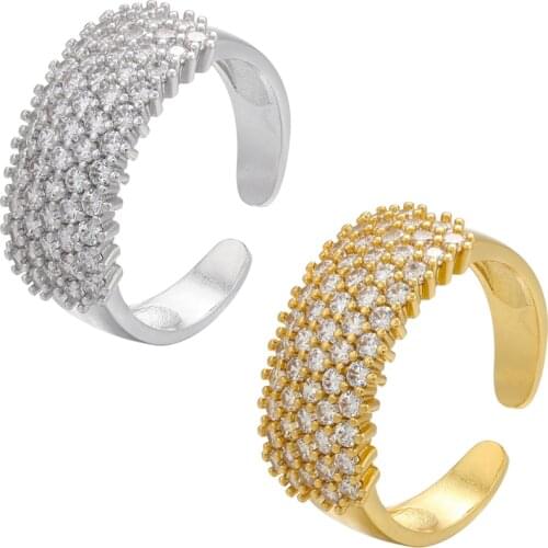 ZUHKOU NEW simple wide ring for women gold silver color graceful cubic zirconia opening rings fashion jewelry wholesale VJ282