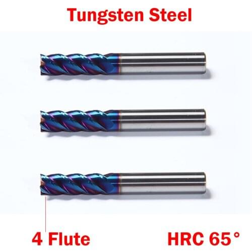 1mm 1.5mm 2mm OD HRC65 NACo-Blue Coated Tungsten Solid Carbide 4 Flute Flattened Straight Shank CNC Tool End Mill Milling Cutter