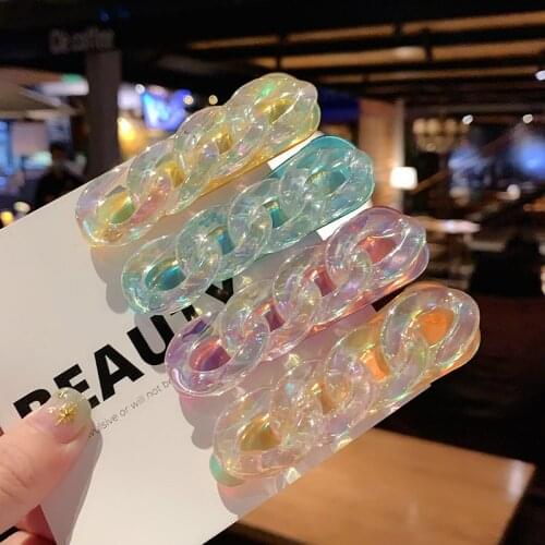 1Pc New Korea Fashion Acrylic Shiny Clear Chain Shape Hairpins For Women Girls Sweet Color Cute Hair Clips Hair Accessories Gift