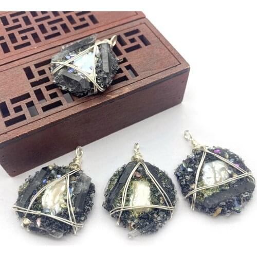 1pc Pearl Necklace Pendant Hand-wound Crystal Wrapped Irregular Shape DIY Stud Earrings Jewelry Making Accessories 36x45mm