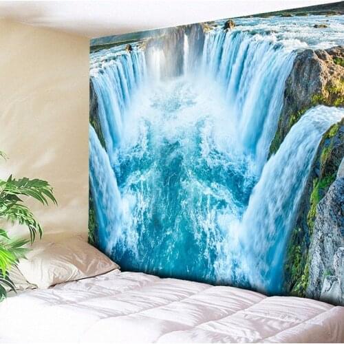 3D Waterfall Printed Wall Tapestry Tranquil Beach Sea Wall Hanging Boho Tapestries Bohemian Decorative Big Hippie Wall Blanket