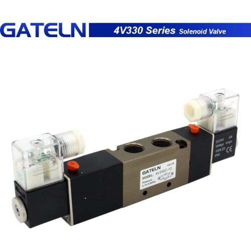 4V330C-10 4V330E-10 4V330P-10 5Way 3Position Dual Solenoid Pneumatic Air Valve 3/8" BSPT DC12V DC24V AC110V AC220V with fittings