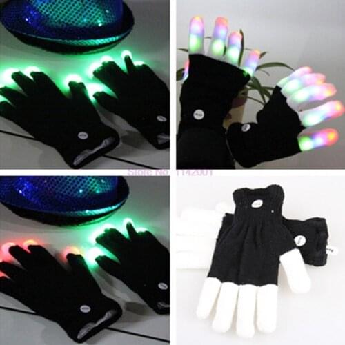 50pair Cool Rave Flashing Glove for Kids LED Toys Glow 7 Mode Light Up Toy Finger Tip Lighting Black Glowing Toys For Children
