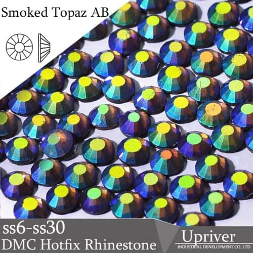 Upriver Machine Cut SS6-SS30 Smoked Topaz AB Glitter DMC DIY Hotfix Rhinestones
