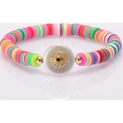 Boho shell pearl bead cz paved star of David evil eye protection charm mix clay silicone plastic beaded bracelets for woman