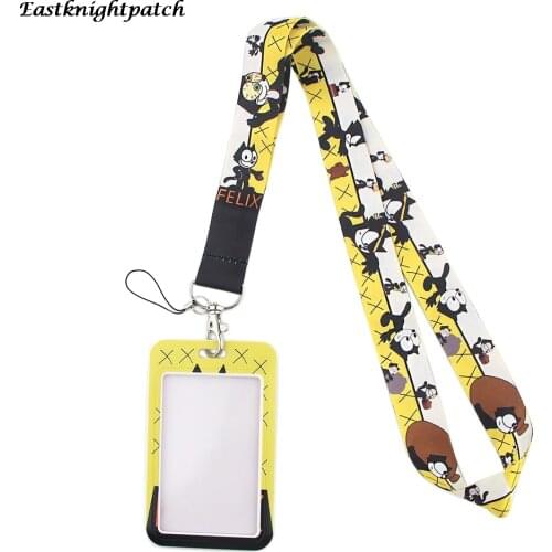 E2575 Cartoon Cute Funny Cat Credit Card Holder Card Case Neck Strap Phone Lanyard For Keys ID Card Necklace Keychain Lanyard