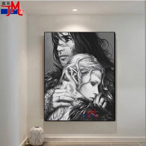 Black And White Portrait Couple Picture 5D Diy Diamond Painting Fairy Woman Hug Diamond Embroidery Cross Stitch Handmade Mosaic