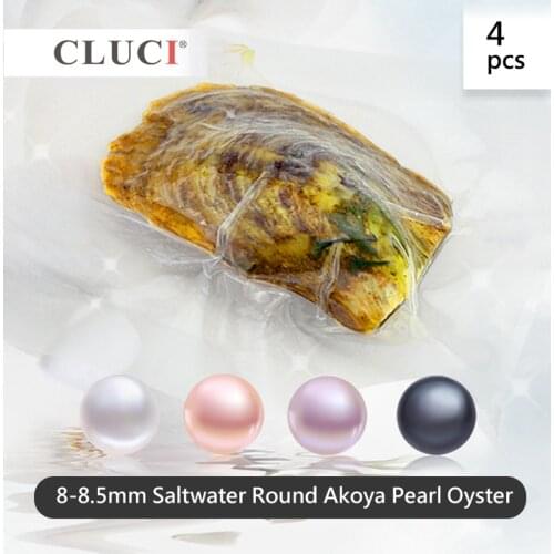 CLUCI 4pcs 8-8.5mm Oysters With Akoya Pearls Round Single Packaged Genuine Akoya Pearl Colors Beads Round Akoya Pearls WP347SB