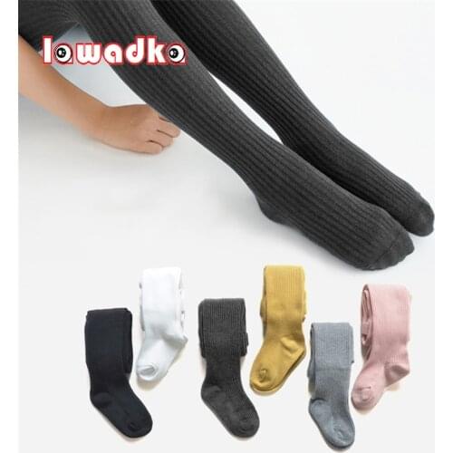 Lawadka Spring Autumn Children Tights For Girls Cotton Knitted Kids Girls Pantyhose Solid Soft Baby Leggings White Black Tight