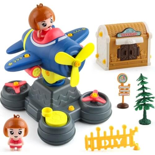 Children Self-assembled Swinging Rotating Airplane Play House Educational Toy