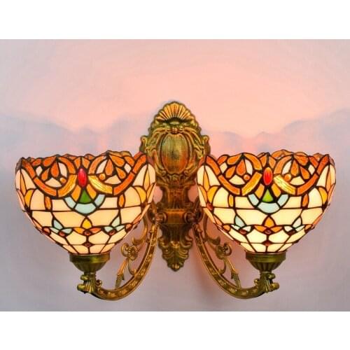 European-Style Retro Creative Corridor Double-Headed Wall Lamp American Baroque Colored Glass Living Room Glass Lamp