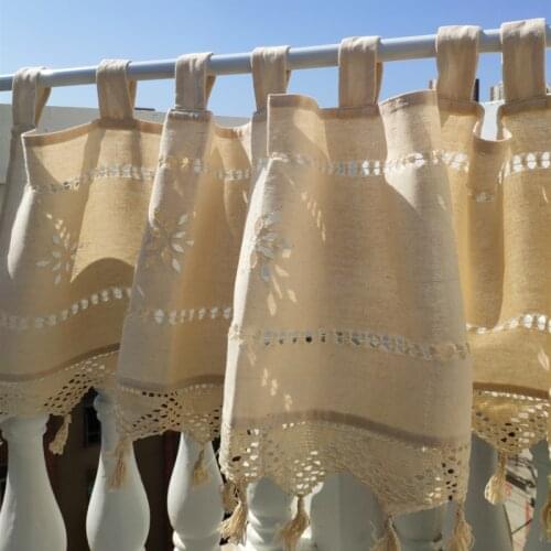 Hand-made coarse cloth short curtain. Openwork embroidery sunshade curtains. Half curtain. Cabinet curtains