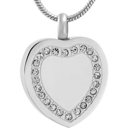IJD9638 Inlay Crystal Edge Heart Memorial Urn Pendant Engravable Stainless Steel Blank Cremation Ashes Jewelry Women Accessories
