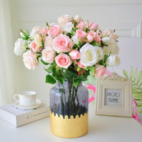 12pcs silk roses fake artificial flowers for wedding home party garden decorations accessories white champagne valentine gifts