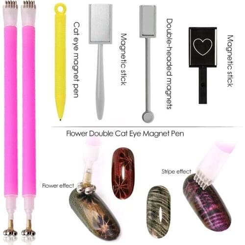 Yinikiz Cat Eye Magnetic Stick Dual-ended 3D Effect Strong Magnet Flower Stripe for UV Gel Manicure Nail Art Cat Eye Tools