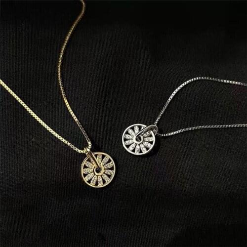 Sole Memory Mystical Compass Geometric Round Sun Flower 925 Sterling Silver Clavicle Chain Female Necklace SNE533