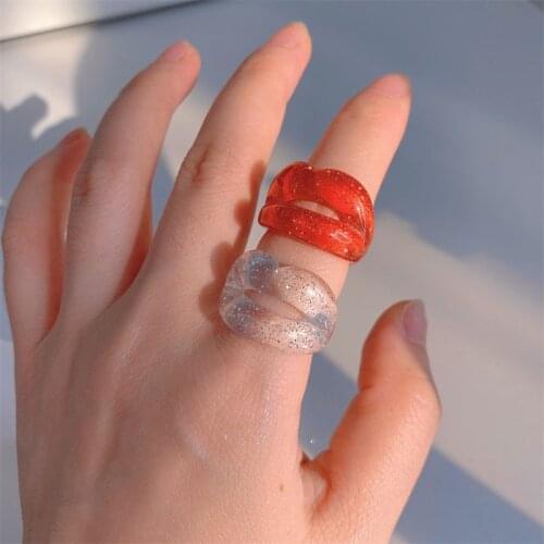 2021 New Fashion Colorful Lips Shape Resin Shiny Finger Rings Sexy Mouth Lip Acrylic Glitter Ring For Women Girls Party Jewelry