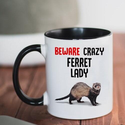 Beware Crazy Ferret Lady Funny Coffee Mug Girl Women Gift 11oz Ceramic Milk Tea Cup