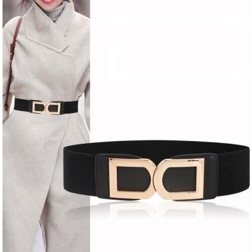 Fashion Women Wide Elastic Black Waistbands Stretch Gold Big Buckle Belt Lady Cummerband Girls Waist Seal For Coat Dress Wedding