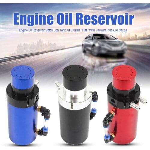 Engine Oil Reservoir Catch Can Tank Kit Breather Filter With Vacuum Pressure Gauge