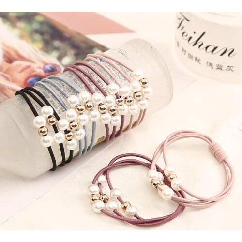 Women Hair Accessories Headband Three Layer Rubber Band Girls Gum for Hair Female Imitation pearls Ball Star Elastic Hair Bands