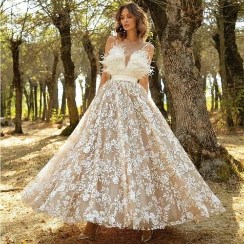 Luxury Feather Evening Gowns Lace Appliques Ankle Length A Line Prom Dresses Belt Vestidos Formal Robe De Soirée