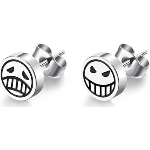 1PCs Hip Hop Titanium Steel Smiley Cry Punk Earrings For Men Women Unisex Ear Stud Jewelry Gift High Quality