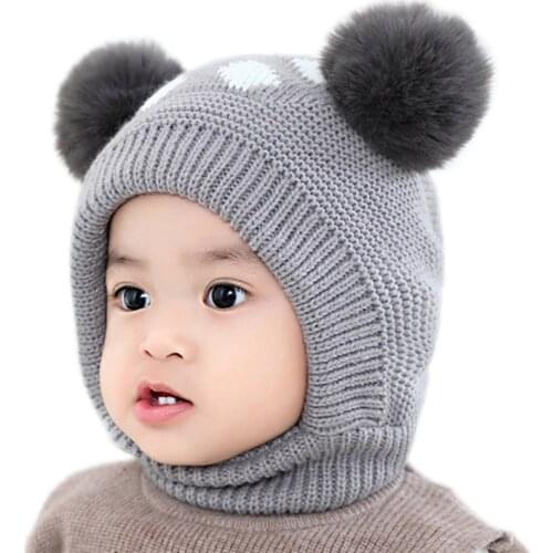 Baby Hat Baby Winter Velvet Ball Ear Cap Kids' Autumn Dot Hat Neck Warmer Cap Newborn Photography Prop for Infant Boys and Girls
