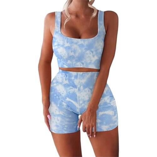 High Waist Sport Outfit Casual Fitness Suit New Summer Yoga Naveled Sets Quick Dry Gym Clothing Workout Printed Running Clothes