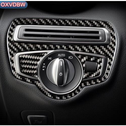 Carbon Fiber interior Headlight Switch Frame Cover Trim Car Styling Sticker For Mercedes C Class W205 C180 C200 GLC Accessories