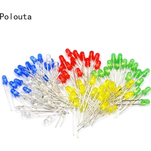 50 Pcs/Set 3mm Light-emitting Diode LED Lamp Beads Super Bright Round Head White Green Red Yellow Orange Electronic Components