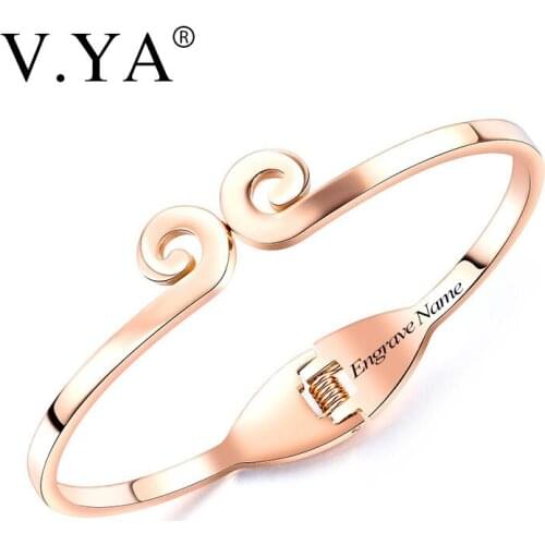 V.YA Creative temperament bracelet Gold hoop jewelry Charm Bracelets for Women Engraved Bangle Stainless Steel accessorie