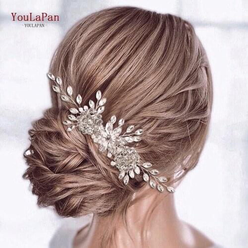 YouLaPan Silver Bridal Hair Pins Rhinestone Hair Comb Western Hair Clips Fashion Headdress Handmade Bride Tiara Headpiece HP77